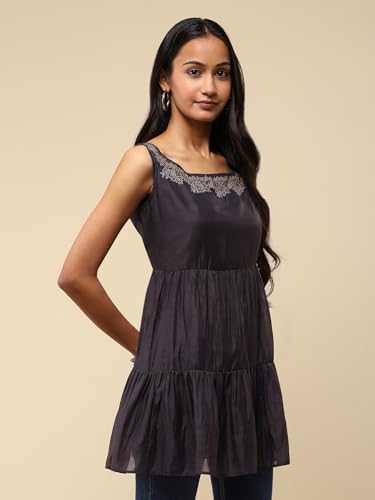Image of Aarke Ritu Kumar Grey Embroidered Boat Neck Kurti