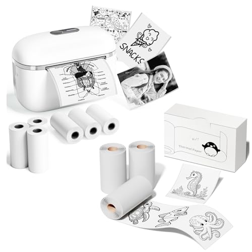 Image of Mini Sticker Printer with 9 Rolls of Self-Adhesive Paper, Sticker Maker Machine Bluetooth Portable Inkless Printpods Pocket Printer for Kids Study Notes, Anatomical Diagrams, Photos, Gift