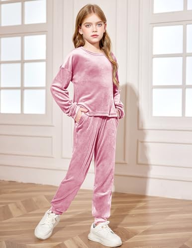 Image of Arshiner Girls 2 Piece Outfit Sweatsuits Set Kids Velour Sweatshirts & Sweatpants Tracksuits Set for Girls