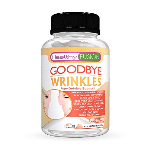 Goodbye Wrinkles â€“ 100% Pure Hydrolized Collagen + Hyaluronic Acid + Alpha-Lipoic Acid + Resveratrol + Vit. E + Turmeric & More â€“ Say Goodbye to Wrinkles â€“ Reveal Hydrated Skin â€“ Extra Strength â€“ 60 C