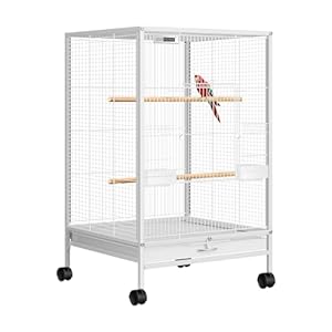 VIVOHOME 30 Inch Height Wrought Iron Bird Cage with Rolling Stand for Conures Lovebirds Cockatiels Finches, White