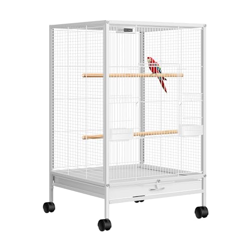 VIVOHOME 30 Inch Height Wrought Iron Bird Cage with Rolling Stand for Conures Lovebirds Cockatiels Finches, White by VIVOHOME - Used condition - US$50.99
