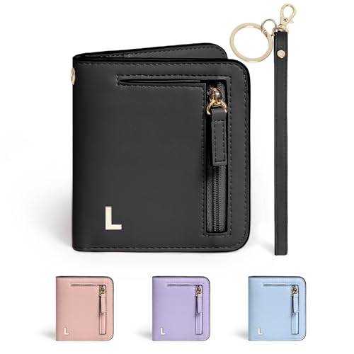 COSHAYSOO RFID Wallet Women Small Travel Initial Letter Slim Thin Bifold Credit Card Cash Coin Holder, Custom Sister Birthday Gifts for Women Best Friend Bestie Friendship Fashion Gift Ideas Black L
