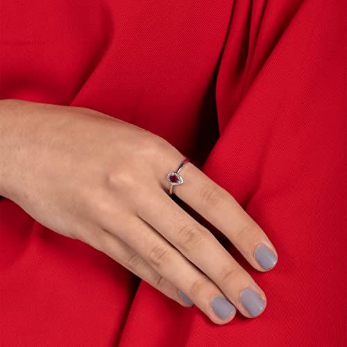 Jewelili Sterling Silver 5X3 MM Genuine Pear Cut Ruby and Natural White Round Diamond Accent Teardrop Halo Engagement Ring2