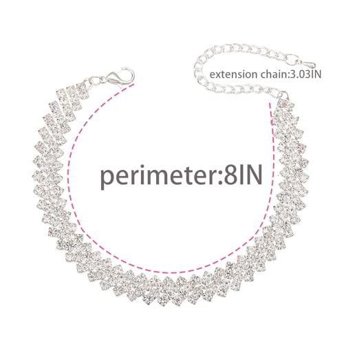 Image of Silver Anklets for Women Shiny Tennis Anklet Silver Adjustable Rhinestone Ankle Bracelets Waterproof Beach Anklets Bracelet for Women Foot Jewelry for Summer
