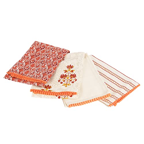 Taran Living Kitchen Towels Dish Towels For Kitchen- Beige & Red Tea Towels For Kitchen-Bar Towels For Kitchen-Kitchentowels And Dishcloths-Printed Block 18"X28" Pack Of 4 #TOP3