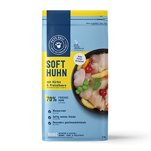 Pets Deli Soft Trockenfutter für Hunde mit Huhn, Kürbis & Preiselbeere ohne Zucker und Gluten 6kg