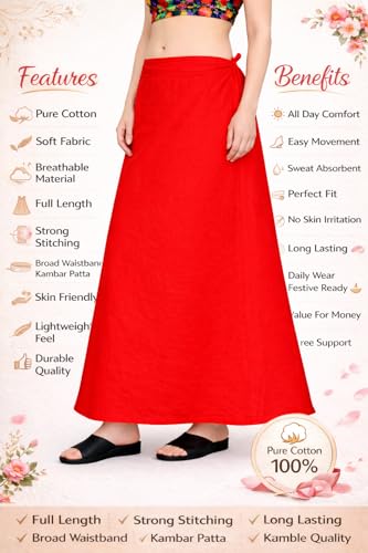 Image of CITIX Pure Cotton Petticoat for Woman Saree | Adujastable Drawstring Waist