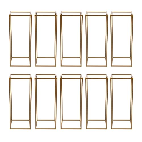 Juego de 10 soportes de metal para flores, 27 x 27 x 80 cm, columnas doradas con pintura a alta temperatura, capacidad de carga de 10 kg y marco de acero, para hotel, cafetería, mesa de boda