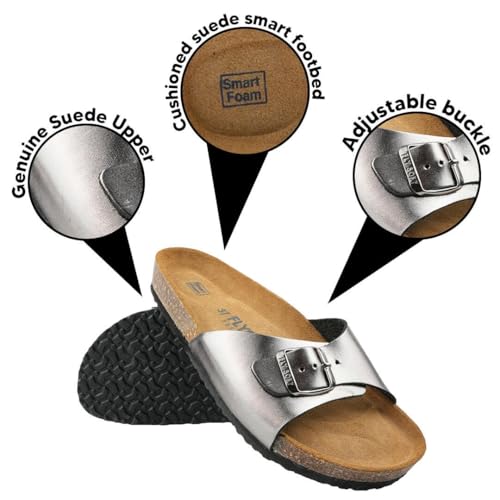 Women's 100% Genuine Leather Sandals - Comfortable Smart Foam Footbed, Slip-On Slides for Summer Wear, Adjustable Fit and Durable Non-Slip Sole3