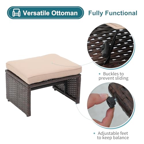 Oc Orange-Casual Outdoor Loveseat 3 Piece Patio Furniture Set Outdoor Conversation Set All-Weather Wicker Love Seat With Ottoman/Side Table thumb #4