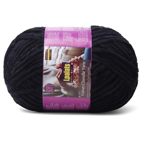 Image of Chunky Chenille Yarn for Crocheting, Black Fluffy Blanket Yarn for Crochet