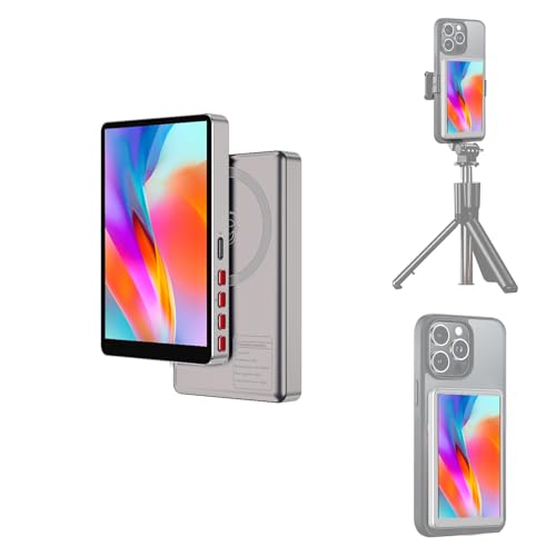 Vlog Selfie Monitor Screen(Alloy Case), Content Creator Essentials,Back Camera Magnetic Mirror Monitor for TikTok, Selfie, YouTube, Live Streaming, Screen Mirroring for iPhone Camera (Silver) by Generic - Used condition - US$33.20