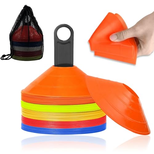 50 Training Space Marker Cones for Speed & Agility Ideal for Sports and Fitness Training Sessions (25, Multi Colour)