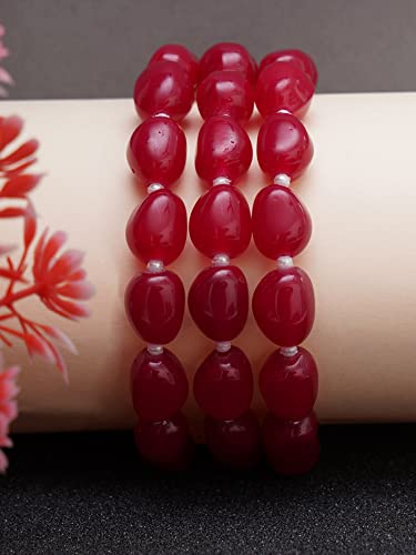 Image of Karatcart Glossy Finish Tumble Stone Studded Beaded Bracelet for Women