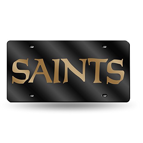 Rico Industries NFL New Orleans Saints Gold Wordmark 12" x 6" Laser Cut Tag for Car/Truck/SUV - Automobile Décor