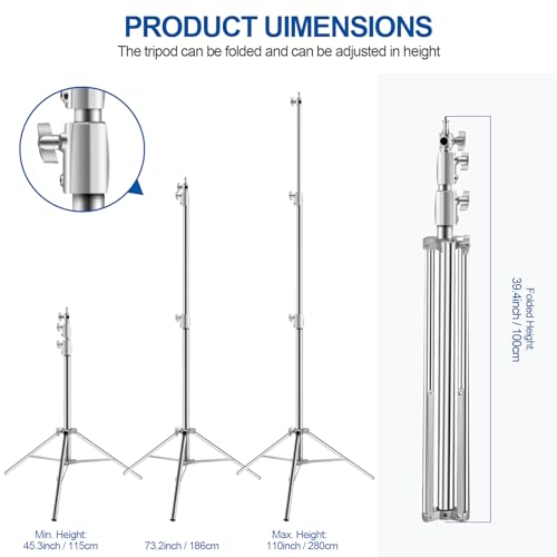 Image of WELLMAKING 9.2ft Stainless Steel Photography Light Stand 1 /4 inchto3 /8 inch Screw