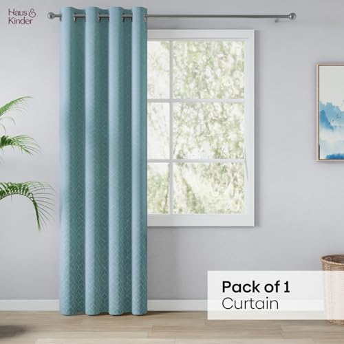 Image of haus & kinder Jacquard Door Curtain 7 Feet Long Pack of 1 Door Curtain, 7 Feet Curtain for Door (Mist Lattice, Aqua Classic Damask Design 130x213 CM)