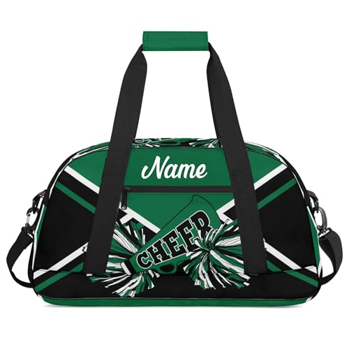Personalized Cheerleader Duffle Bag with Name Custom Gym Travel Sports Bag for Women Cheer Team (Green&White&Black)