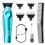 KEMEI PRO Hair Trimmer for Men, Zero Gapped Cordless Hair Clippers for Barber with T Blade, Rechargeable Barber Clippers with LED Display, Blue