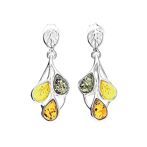 Boucles D'oreilles Pendantes En Argent 925 Avec Ambre - Style Vintage Gouttes - Occasion, Couleur Miel Doré Foncé