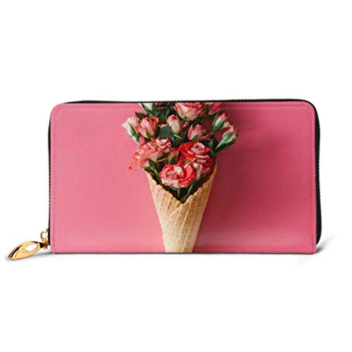 Preisvergleich Produktbild JHGFG Mode Handtasche Reißverschluss Brieftasche Eistüte Bunte Blumen am Telefon Kupplung Geldbörse Abendkupplung Blockieren Leder Brieftasche Multi Card Organizer
