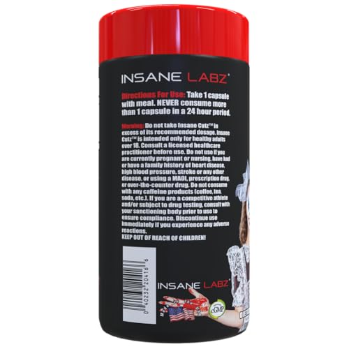 Image of Insane Labz Insane Cutz Intense Fat Burner for Men and Women, Thermogenic Weight Loss Supplement with Dandelion Root Extract Fueled by AMPiberry, Appetite Suppressant - 45 Daily Srvgs (45 Capsules)