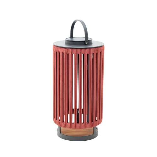 LebenLiebe Outdoor Solar Lanterns Outdoor Hollowed-Out LED Floor Lights Aluminum Braided Rope Lantern with Handle for Patio Yard Pathway, Red