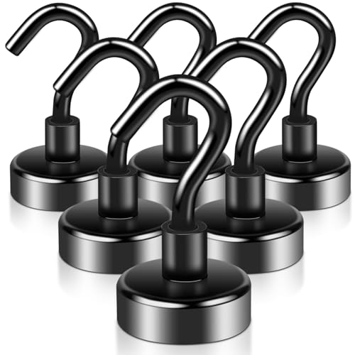 swihorab Magnethaken Magnetic Hooks, Pack of 6 Extra Strong Magnetic Hooks 20mm 3kg Super Strong Neodymium Magnets with Hooks, Neodymium Magnets Hooks for Kitchen Black, E20_BK_6