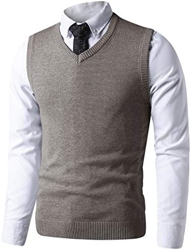 LTIFONE Sweater Vest for Men，Business Slim Fit Mens Sweater V Neck，Big and Tall Pullover Sleeveless Sweaters(Coffee,XXL)