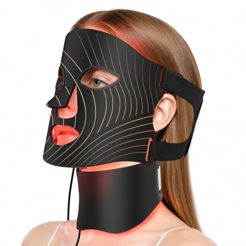 ONLUKY Red Light Therapy for Face LED Face Mask Light Therapy with Neck Device 103 3-in-1 Light Beads Remoter Rechargeable Timing Function Infrared Red Light Therapy Mask for Home