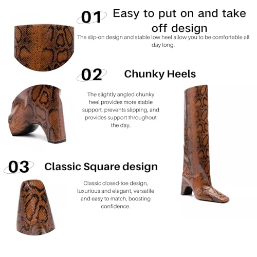 Knee High Boots for Women Square Toe Platform Block heel Design Classic Chunky Long Boots2