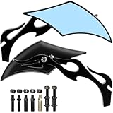 DgNeLai Motorcycle Mirrors Black Diamond Rearview Side Mirror Blue Lens 8MM 10MM 360 Degree Universal Replacement for Harley Softail Dyna Sportster Street Bike Scooter Chopper Cruiser