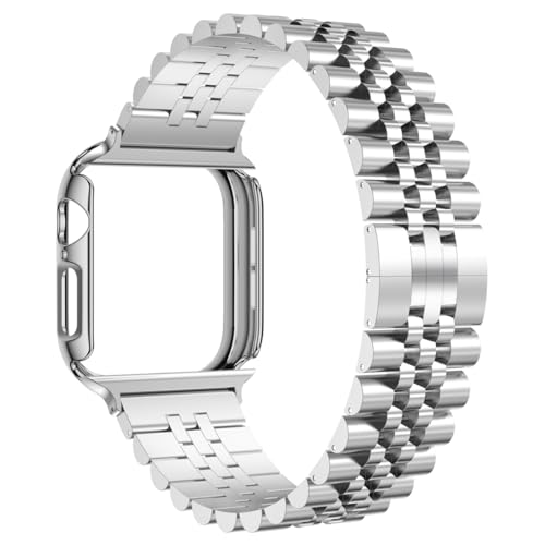 Image of baozai Compatible Apple Watch Bands 46mm 45mm 44mm 42mm 41mm 40mm 38mm, Stainless Steel Band with Screen Protector Case for Apple Watch Series 11 /10 /9 /8 /7 /6 /5 /4 /3 /2 /1 /SE3