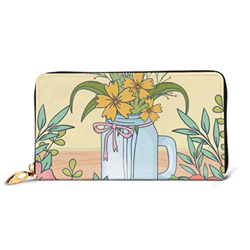 Preisvergleich Produktbild JHGFG Fashion Handtasche Reißverschluss Brieftasche Einmachglas Blumendekoration Holzboden Telefon Kupplung Geldbörse Abendkupplung Blockieren Leder Brieftasche Multi Card Organiz