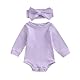 Himllauen 2-teiliges Set für Mädchen, Herbst, einfarbig, Rundhalsausschnitt, Langarm, gerippt, Overall + Stirnband mit Schleife, Set für Babys und Mädchen, violett, 12 Monate