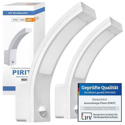max K O M F O R T 2x - PIRIT LED Außenwandleuchte mit Bewegungsmelder | 15W Weiß IP54 900lm 4000K | Außenleuchte Wandleuchte Fluter