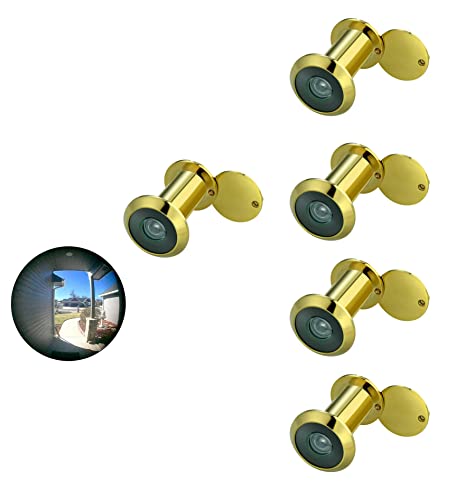 Image of TOGU TG2814YG-PC Brass UL Listed 220-degree Door Viewer with Heavy Duty Privacy Cover for 1-3 /8 inch to 2-1 /6 inch Doors, Polished Gold Finish,5 Sets