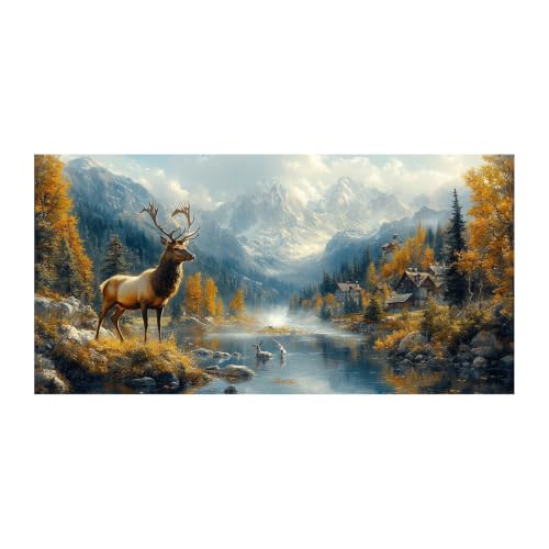 Lienzo de paisaje de montaña y lago en otoño dorado de 30x60cm