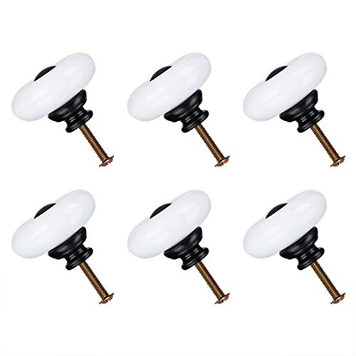6 pomos de cerámica para Armario, Tiradores para Muebles, cajones, armarios, cómodas, Cajas de Almacenamiento, Accesorios, 32 mm de diámetro, Color Blanco.