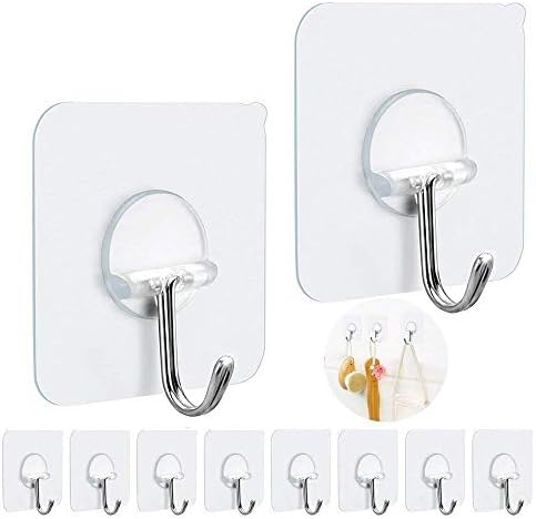 FOTYRIG Adhesive Hooks Sticky Hooks for Hanging Heavy Duty Wall Hangers Without Nails 15lb(Max) 180 Degree Rotating Seamless Stick on Wall Hooks Bathroom Kitchen Office Outdoors-10 Packs