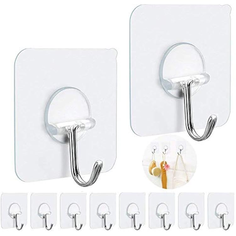 FOTYRIG Adhesive Hooks Heavy Duty, 15lb(Max) 180 Degree Rotating Wall Sticky Hooks for Hanging Wall Hangers Without Nails Seamless Stick on Bathroom Kitchen Office Outdoors-10 Packs