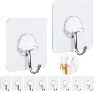 Adhesive Hooks Heavy Duty Sticky Hooks for Hanging Wall Hangers Without Nails 15lb(Max) 180 Degree Rotating Seamless Stick on Wall Hooks Bathroom Kitchen Office Outdoors-10 Packs