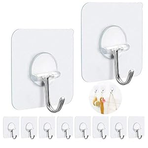 FOTYRIG Adhesive Hooks Heavy Duty Wall Hooks Sticky Hooks for Hanging Wall Hangers Without Nails 15lb(Max) 180 Degree Rotating Seamless Stick on Bathroom Kitchen Office Outdoors-10 Packs