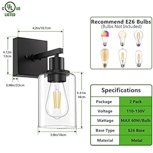 Licperron Black Vanity Wall Sconces Set of Two, Modern Sconces Wall Lighting Fixture with Clear Glass Shade for Bathroom, Industrial Metal Wall Mount Lamp for Bedroom Mirror Living Room Licperron Black Vanity Wall Sconces Set of Two Modern Sconces Wall Lighting Fixture with Clear Glass Shade for Bathroom Industrial Metal Wall Mount Lamp for Bedroom Mirror Living Room