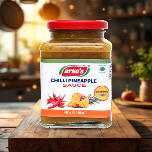 Image of ARKOS Homemade Chilli pineapple Sauce 400gm with 100% natural ingredients,Hot, Tangy, Sour, & Spicy with Authentic Chinese flavour Chilli Pineapple Sauce thick liquid eaten with food
