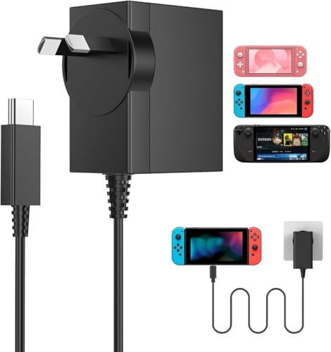 YSSTKFD Switch Charger 45W USB C Fast Charging with 1.5M Cord, AC Adapter Compatible with Nintendo Switch Lite/Switch OLED/Steam Deck/PlayStation Portal (Australian Plug)