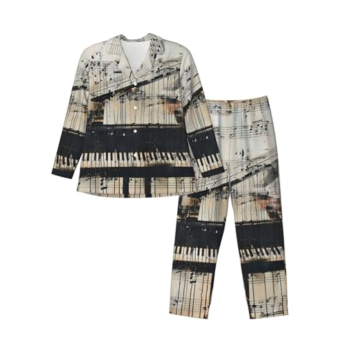 Ensemble pyjama homme manches longues imprimé partition vêtement nuit tenue détente 2 pièces