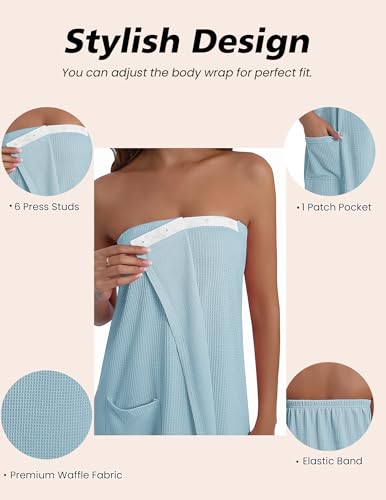 Image of Ekouaer Waffle Robes For Women Bath Wraps Lightweight Knee Length Soft Shower Robe with Pocket S-L