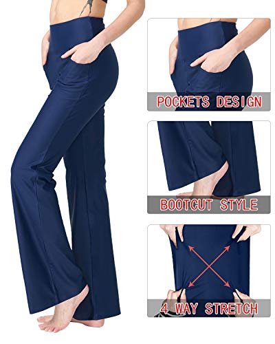 Image of Zeronic Women's Bootleg Yoga Pants with Pockets Long Bootcut Workout Running Pants Tummy Control Pockets Work Pants for Women